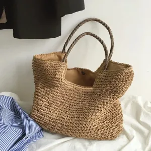 Sohiwoo Bags Rattan Vintage Travel Raffia Woven Ladies Casual Bag Shopping Vacation Bohemian Totes Summer Beach Handmade Shoulder