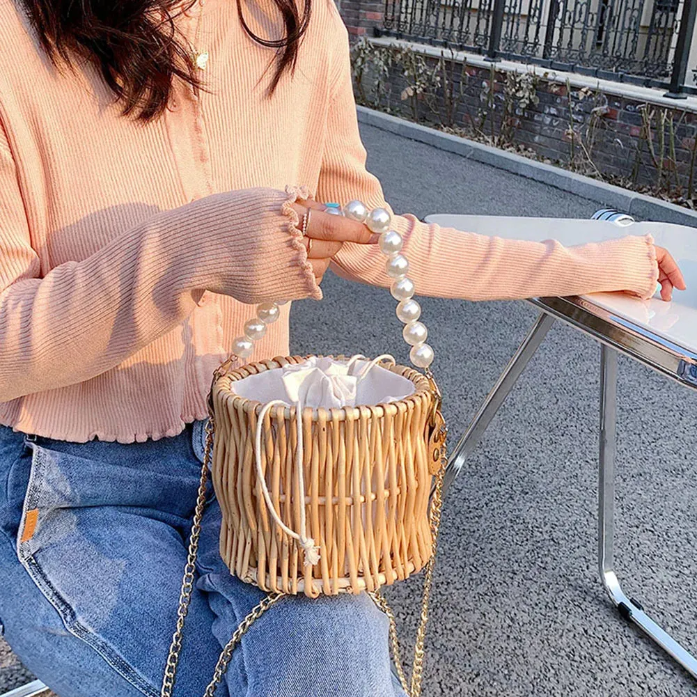 Sohiwoo Straw Bags Women's Beach Bag Trend Summer Bohemian Luxury Designer Handbags Purses Rattan Handmade Picnic Basket Sac Femme