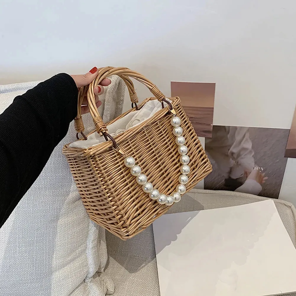 Sohiwoo Straw Bags Women's Beach Bag Trend Summer Bohemian Luxury Designer Handbags Purses Rattan Handmade Picnic Basket Sac Femme