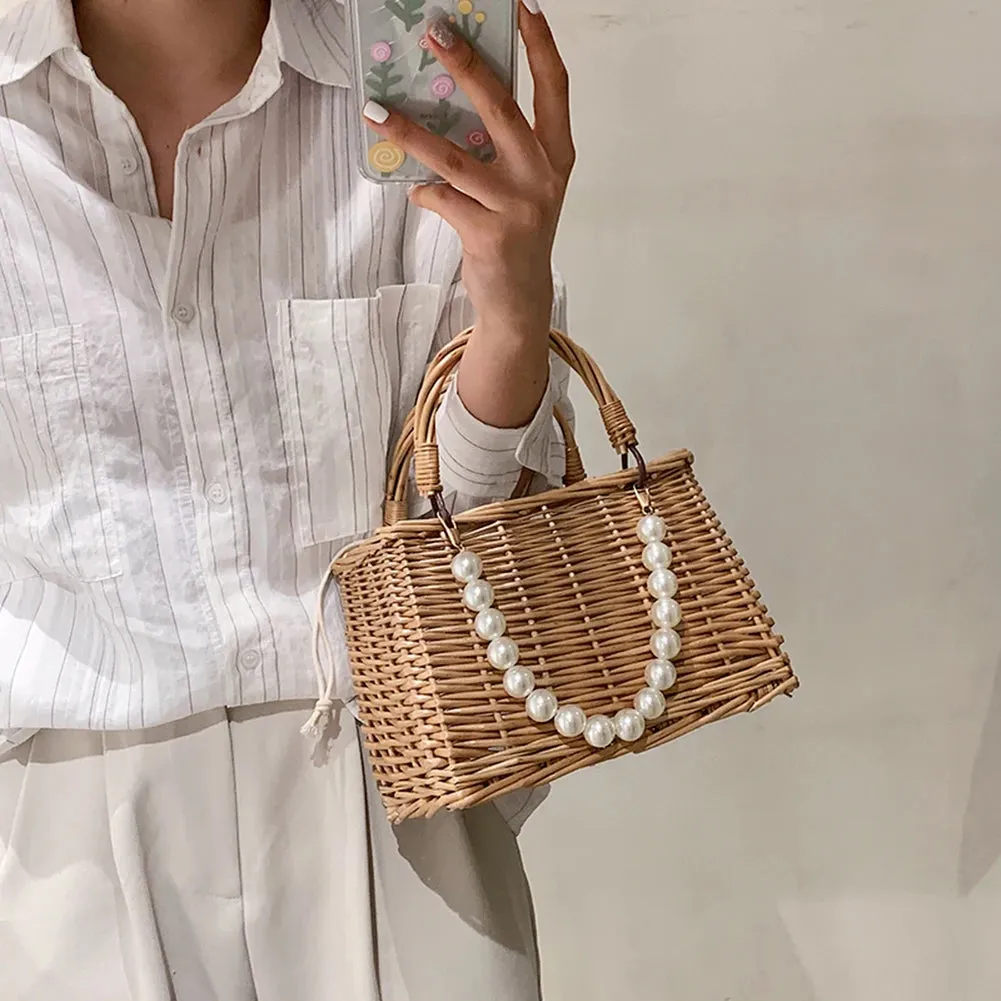 Sohiwoo Straw Bags Women's Beach Bag Trend Summer Bohemian Luxury Designer Handbags Purses Rattan Handmade Picnic Basket Sac Femme