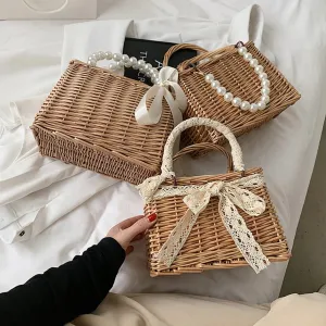 Sohiwoo Straw Bags Women's Beach Bag Trend Summer Bohemian Luxury Designer Handbags Purses Rattan Handmade Picnic Basket Sac Femme