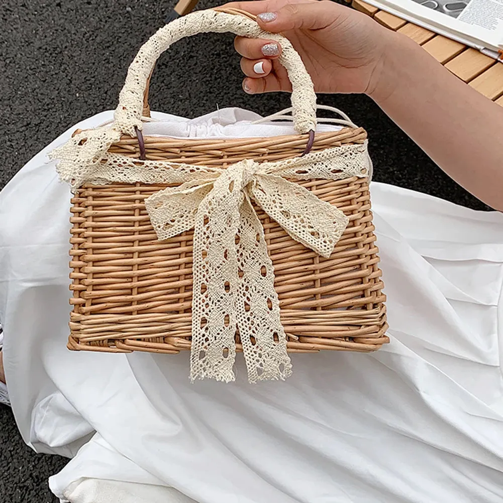 Sohiwoo Straw Bags Women's Beach Bag Trend Summer Bohemian Luxury Designer Handbags Purses Rattan Handmade Picnic Basket Sac Femme