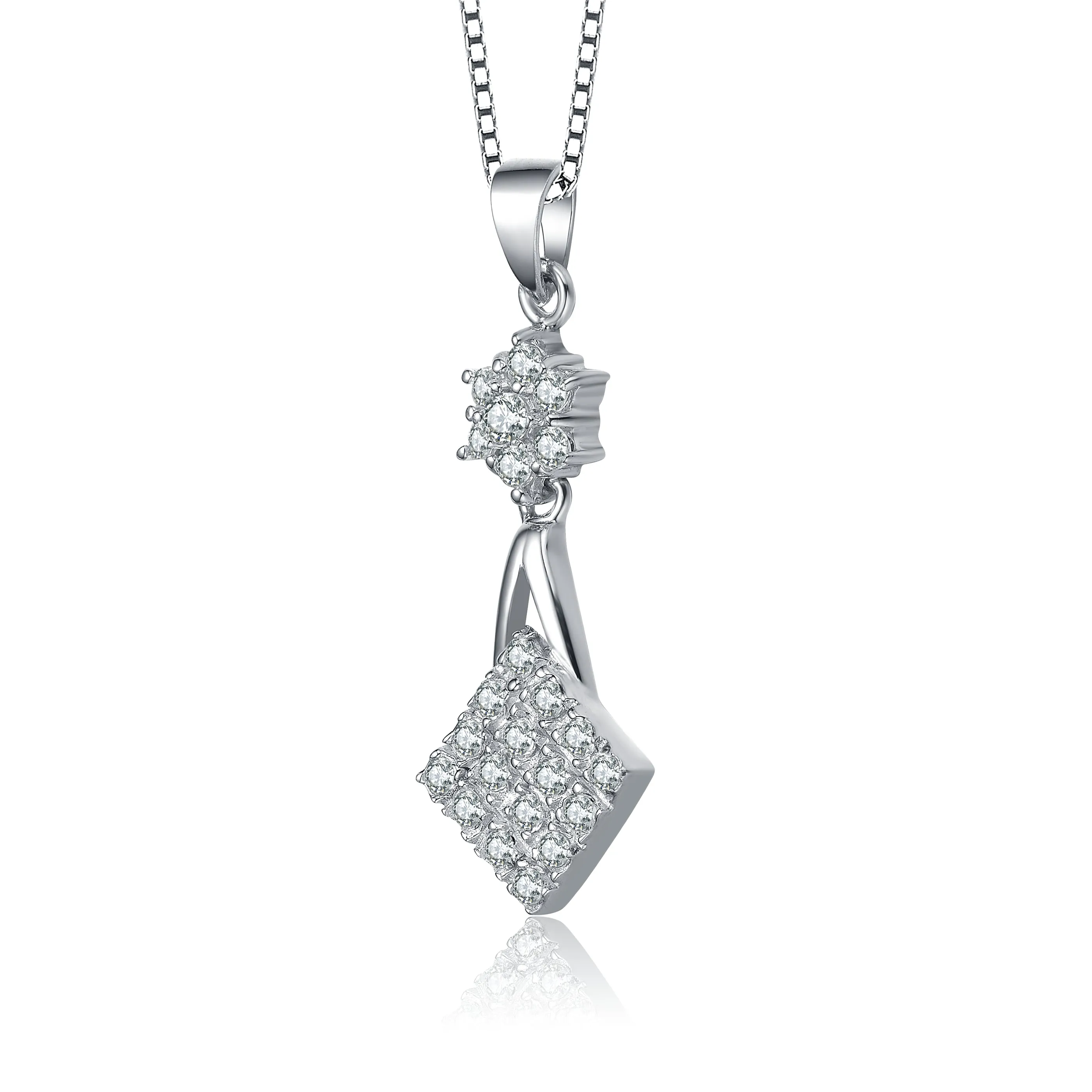 Sterling Silver Cubic Zirconia Star and Square Pendant