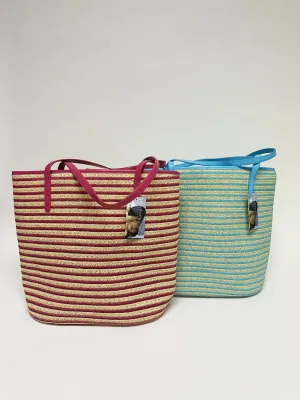 Striped Straw Beach Tote Bag