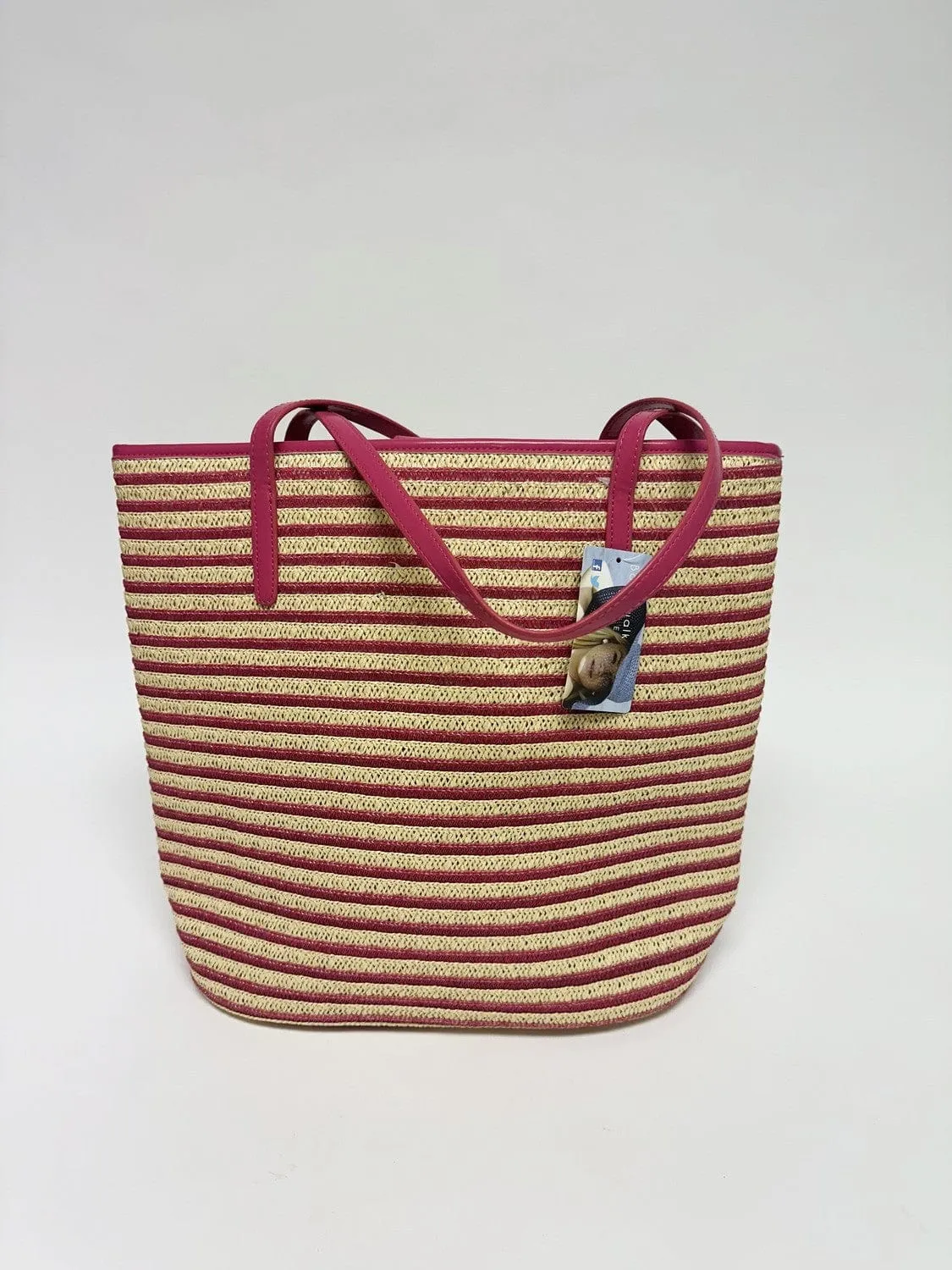 Striped Straw Beach Tote Bag