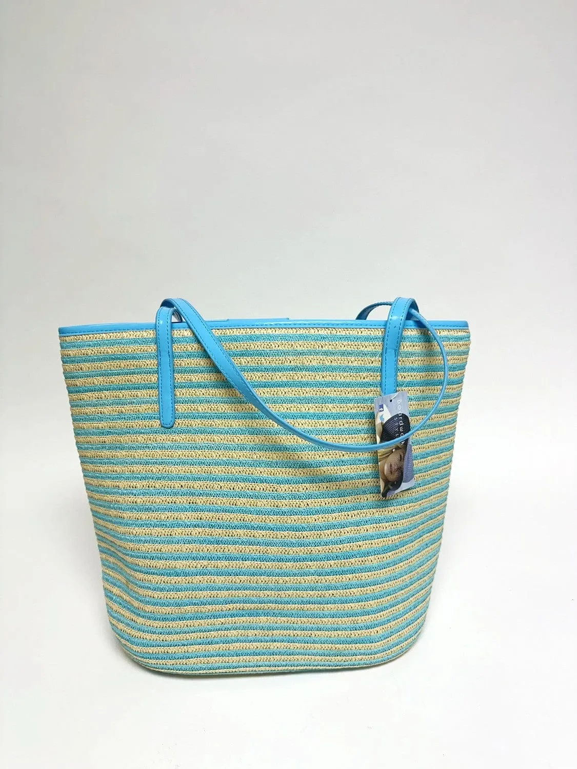 Striped Straw Beach Tote Bag