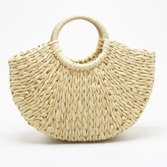 Stylish Half-Moon Rattan Handbag