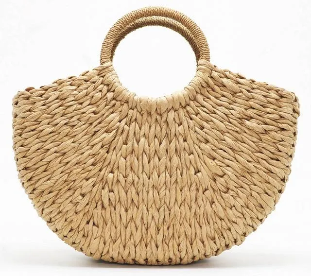 Stylish Half-Moon Rattan Handbag