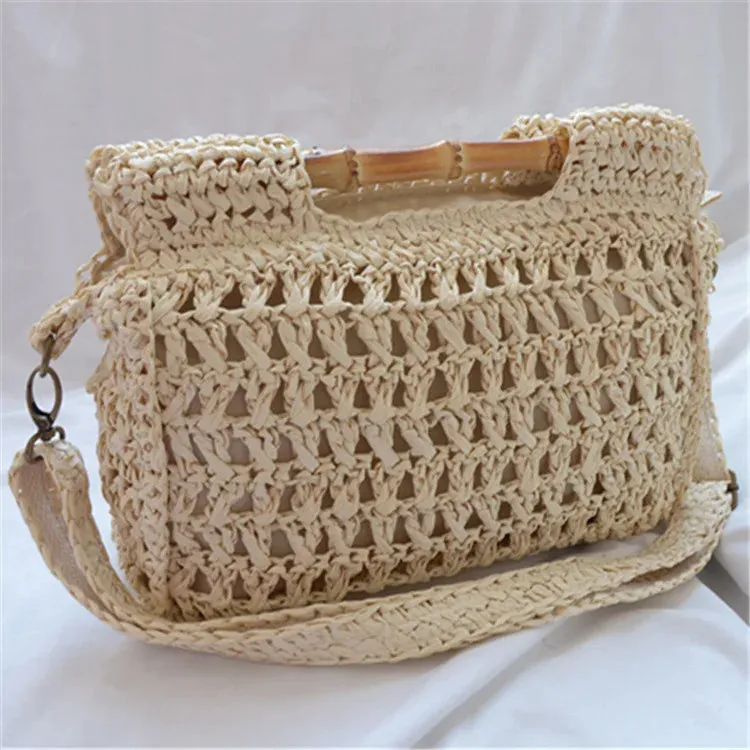 TAVIMART  -  Fashion Bamboo Handle Straw Bags Designer Women Handbags Luxury Wicker Woven Shoulder Bags Summer Beach Rattan Purses Large Tote