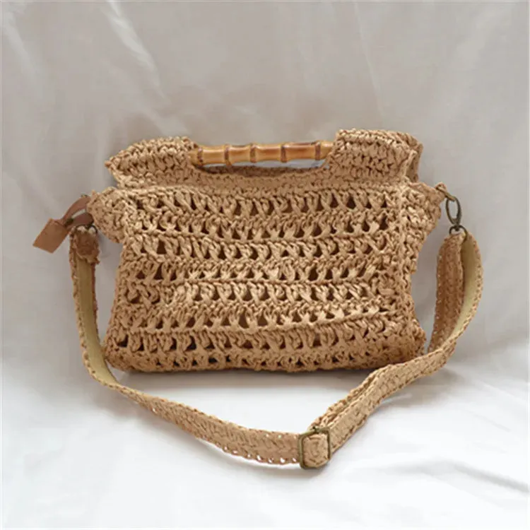 TAVIMART  -  Fashion Bamboo Handle Straw Bags Designer Women Handbags Luxury Wicker Woven Shoulder Bags Summer Beach Rattan Purses Large Tote