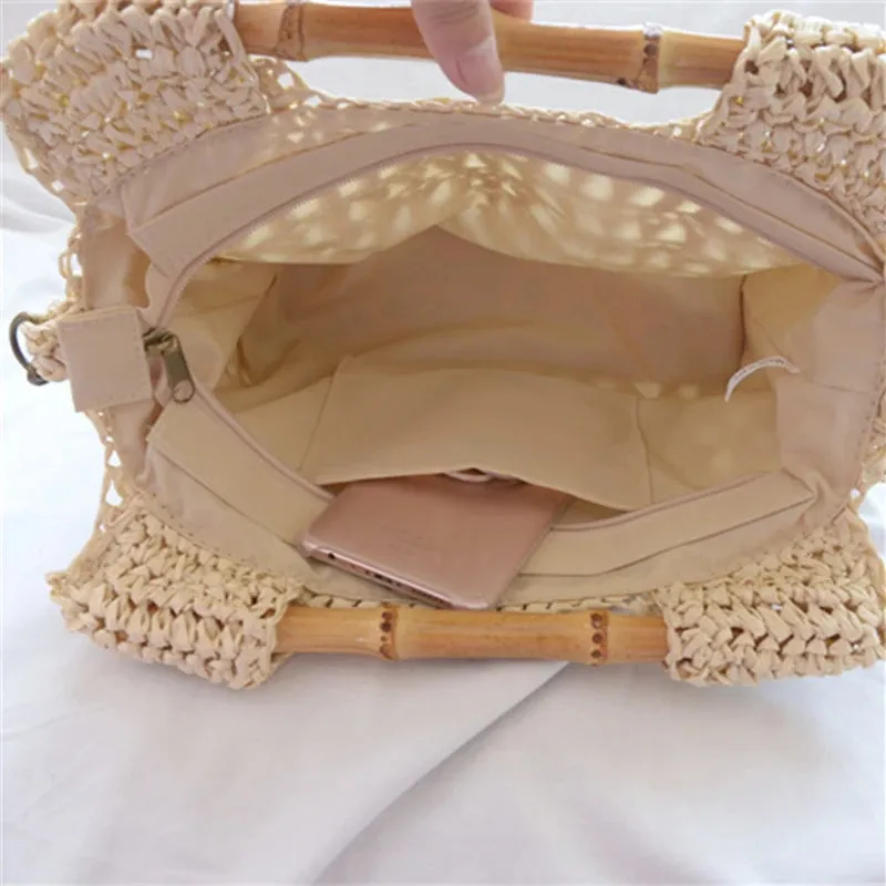 TAVIMART  -  Fashion Bamboo Handle Straw Bags Designer Women Handbags Luxury Wicker Woven Shoulder Bags Summer Beach Rattan Purses Large Tote