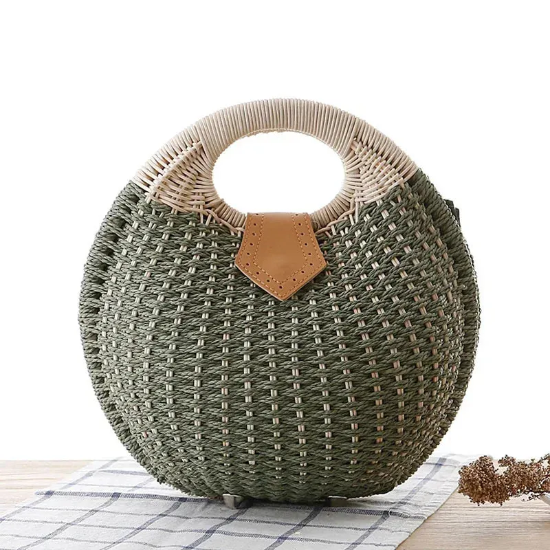 TAVIMART  -  Fashion Holiday Shell Handbags Personality Cute Rattan Bag Handmade Rattan Woven Women Beach Bag Casual Kawaii Small Round Tote