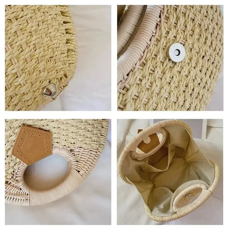 TAVIMART  -  Fashion Holiday Shell Handbags Personality Cute Rattan Bag Handmade Rattan Woven Women Beach Bag Casual Kawaii Small Round Tote