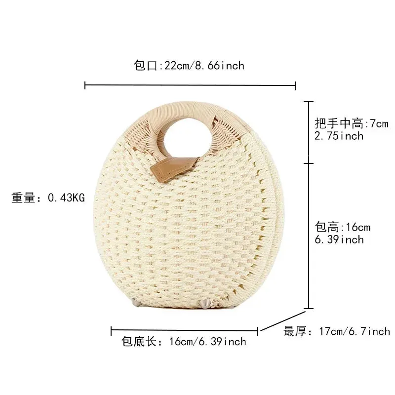 TAVIMART  -  Fashion Holiday Shell Handbags Personality Cute Rattan Bag Handmade Rattan Woven Women Beach Bag Casual Kawaii Small Round Tote