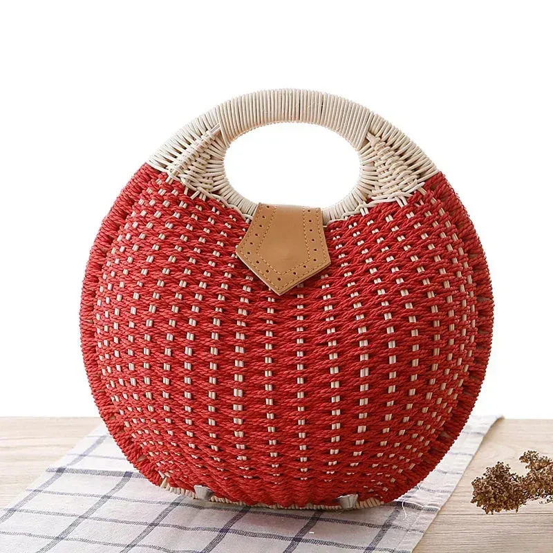 TAVIMART  -  Fashion Holiday Shell Handbags Personality Cute Rattan Bag Handmade Rattan Woven Women Beach Bag Casual Kawaii Small Round Tote