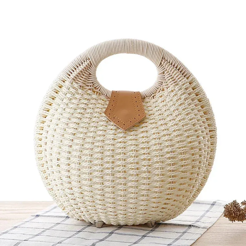 TAVIMART  -  Fashion Holiday Shell Handbags Personality Cute Rattan Bag Handmade Rattan Woven Women Beach Bag Casual Kawaii Small Round Tote