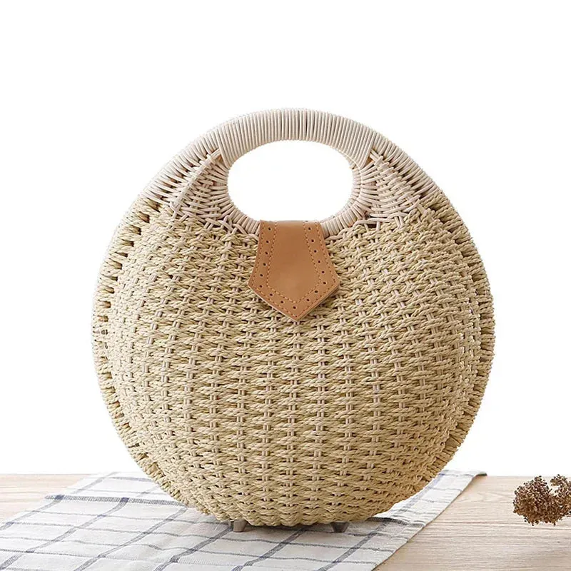 TAVIMART  -  Fashion Holiday Shell Handbags Personality Cute Rattan Bag Handmade Rattan Woven Women Beach Bag Casual Kawaii Small Round Tote