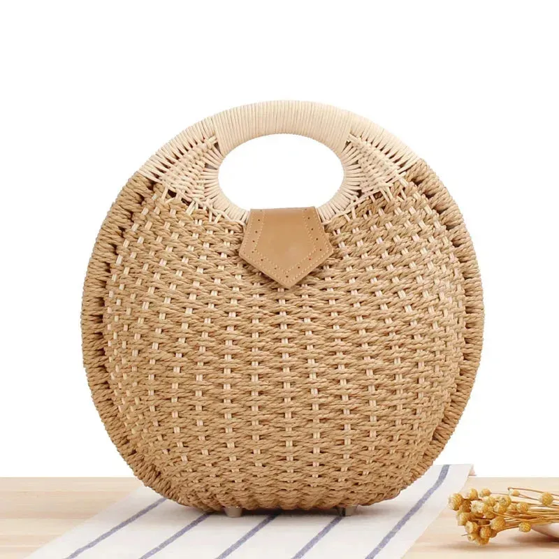 TAVIMART  -  Fashion Holiday Shell Handbags Personality Cute Rattan Bag Handmade Rattan Woven Women Beach Bag Casual Kawaii Small Round Tote