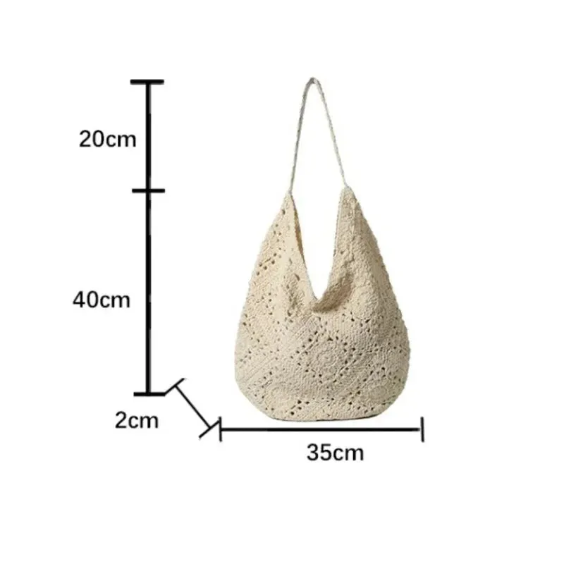 TAVIMART  -  One Shoulder Hollow Woven Beach Vacation Idle Sle Underarm Bag Handwoven Crochet Beach Bag Design Handbags Shopping Travel Purse