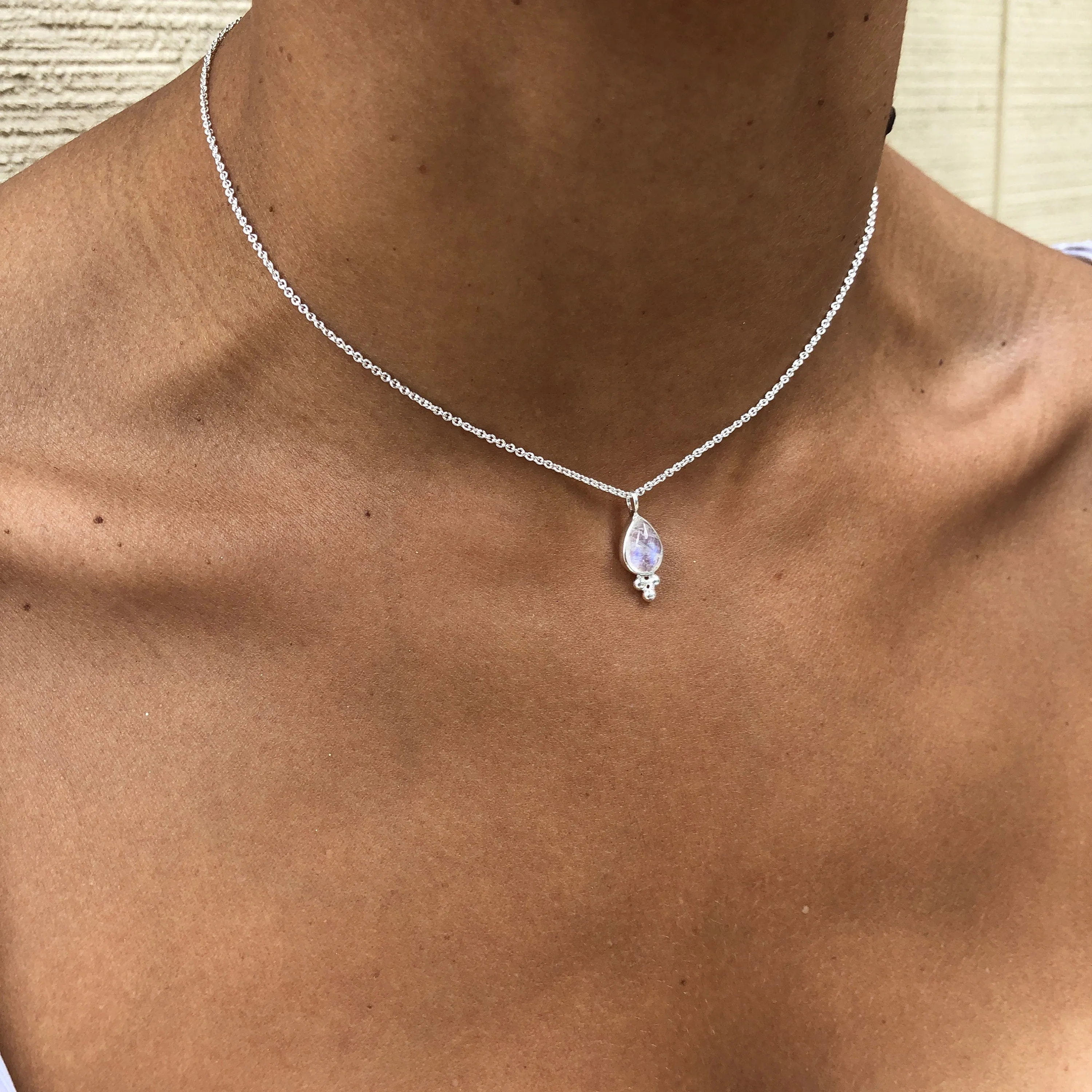 Teardrop Sterling Silver Rainbow Moonstone Necklace