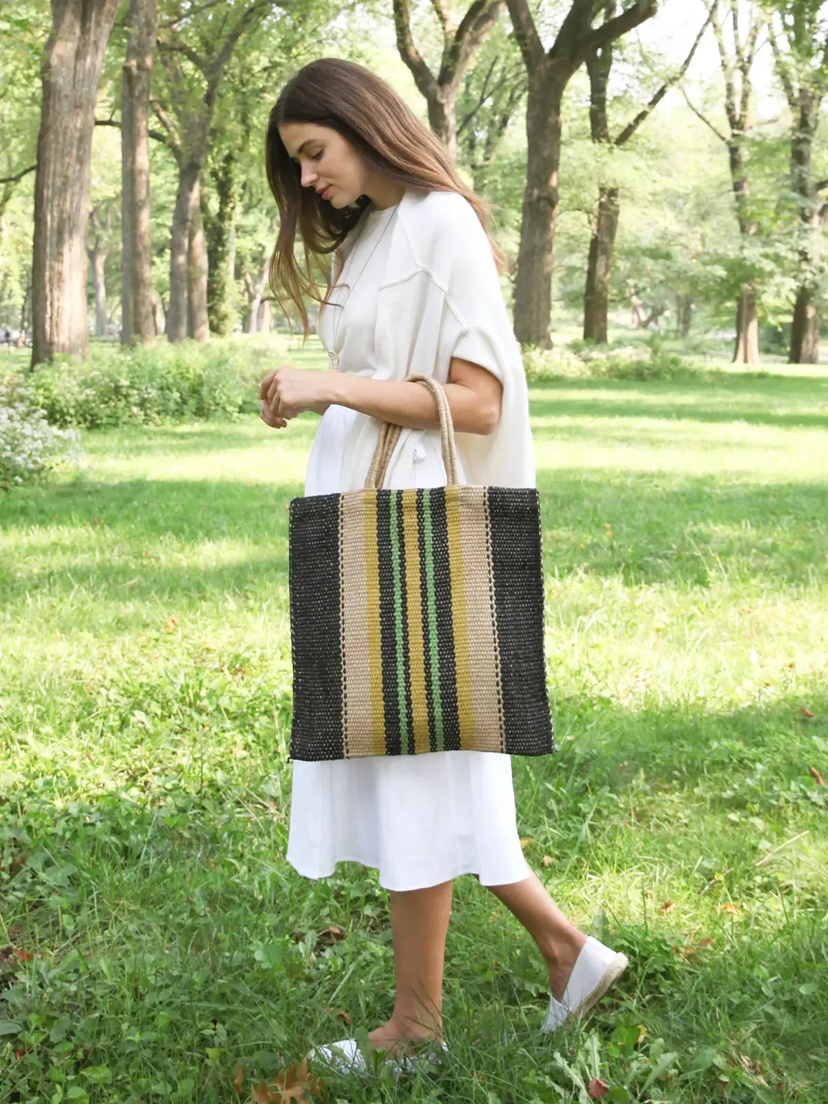 Tote Bag | Handwoven Jute & Cotton -  Multi Navy