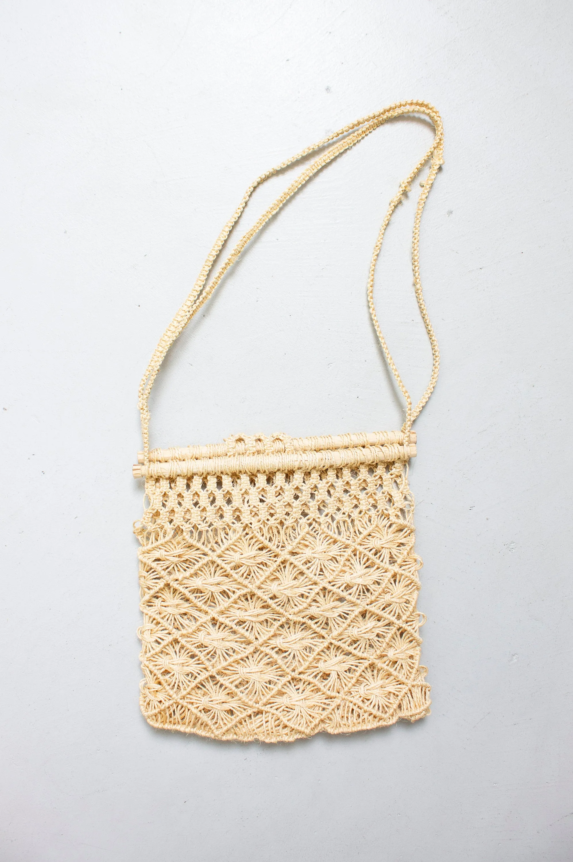 Vintage 1970s Tote Bag Macrame Crochet Hippie Boho Purse 70s