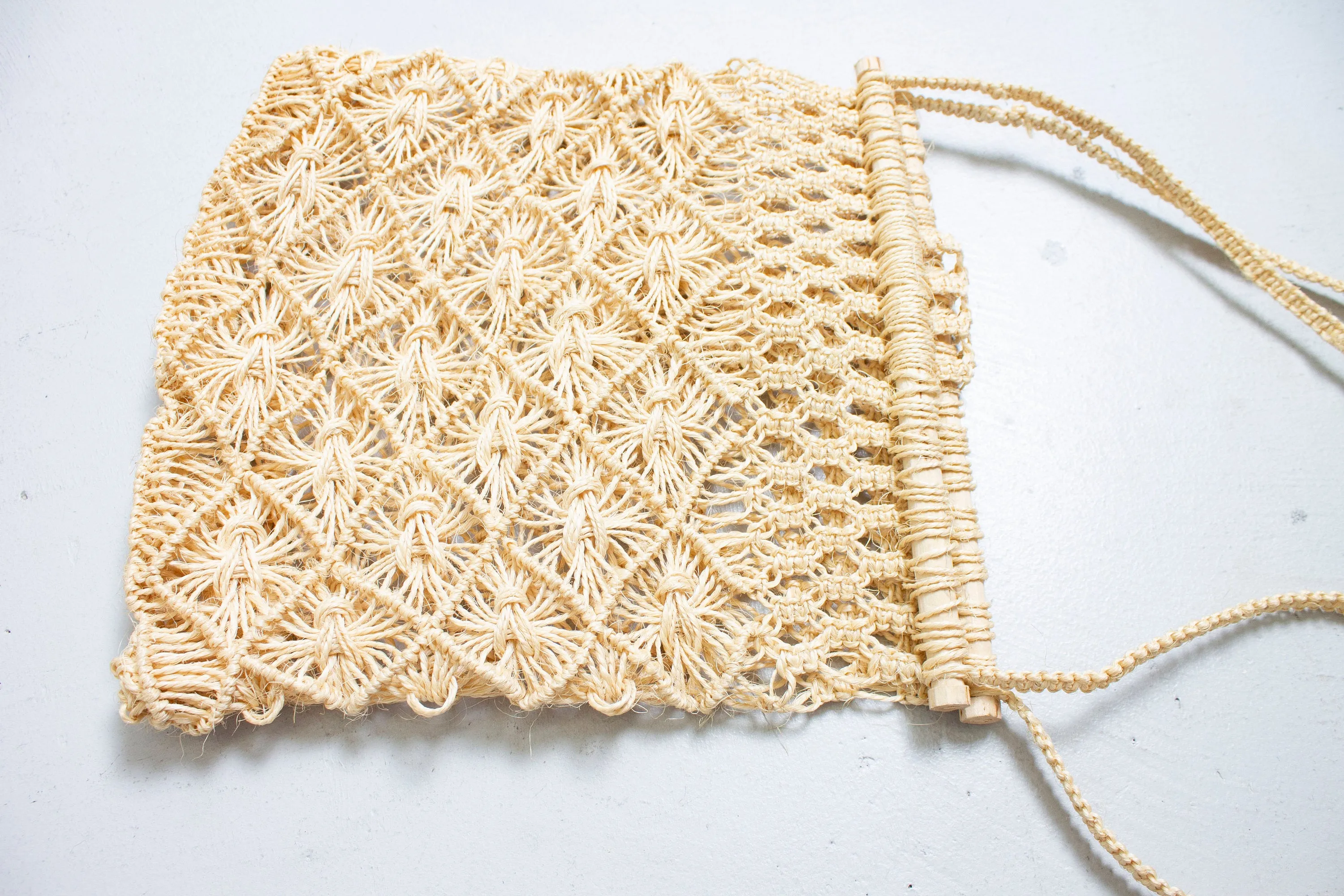 Vintage 1970s Tote Bag Macrame Crochet Hippie Boho Purse 70s