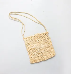 Vintage 1970s Tote Bag Macrame Crochet Hippie Boho Purse 70s