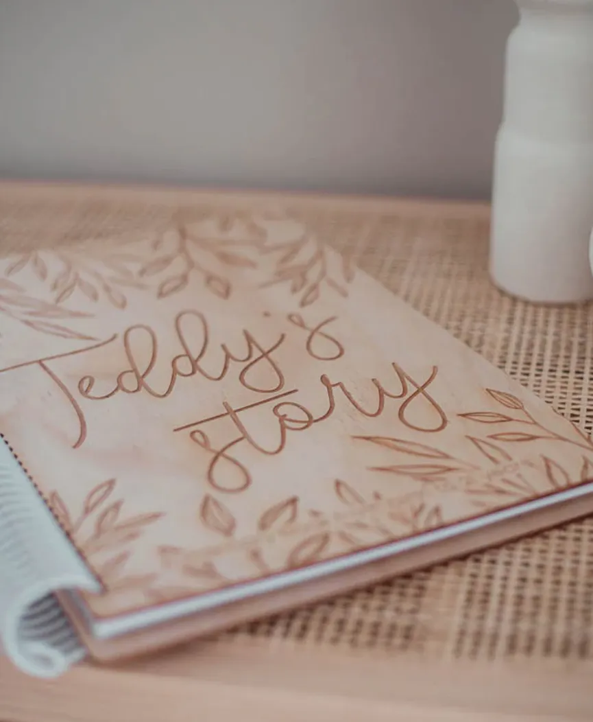 Wooden Engraved Baby Memory Book - Custom Name on Cover