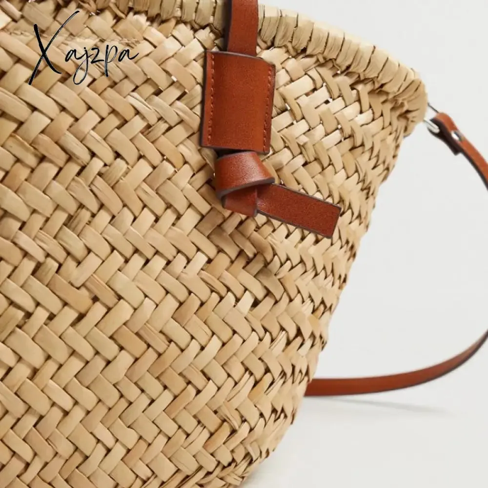 Xajzpa - Casual Wicker Woven Basket Bags Rattan Women Handbags Summer Beach Straw Large Capacity Tote Big Shoulder Crossbody Bag