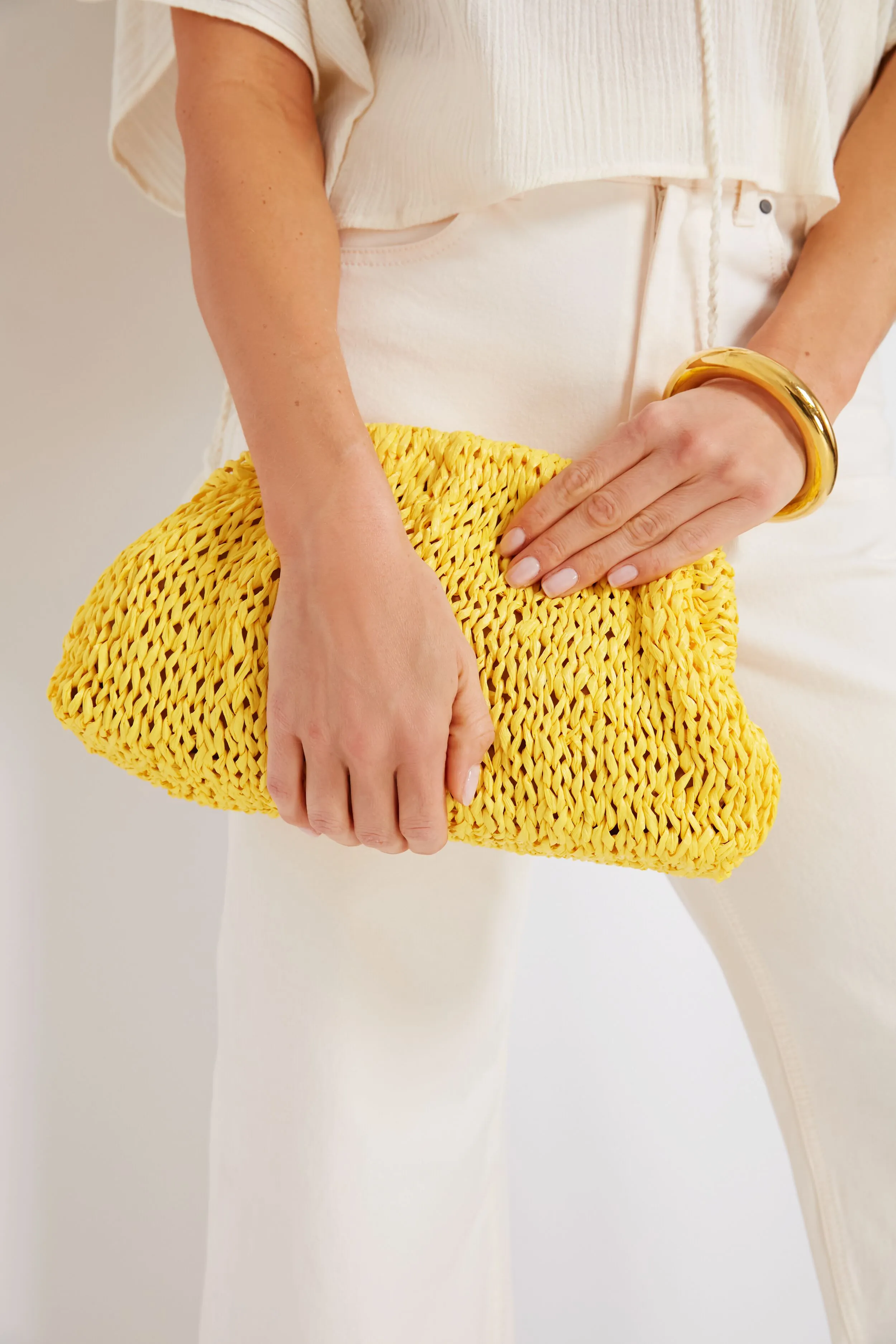 Yellow Raffia Game Clutch